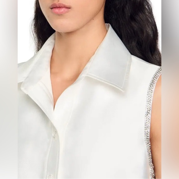 Sandro “Gleam” Elegant White Sleeveless Button-Up Top - Picture 3 of 8